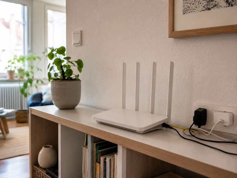 Router mit Statusleuchten als Motiv für Stromverbrauch im Dauerbetrieb