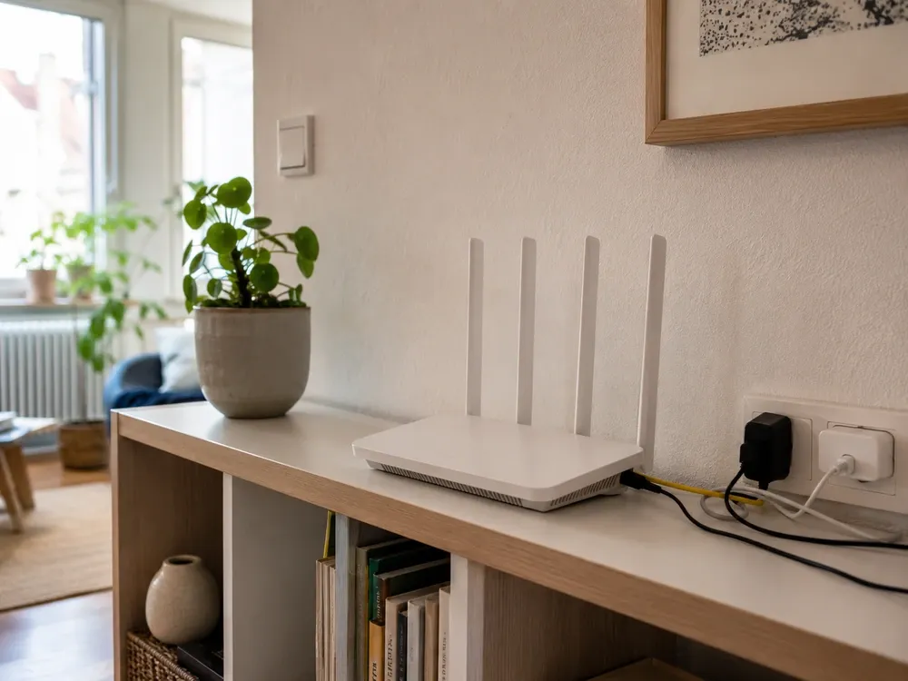 Router mit Statusleuchten als Motiv für Stromverbrauch im Dauerbetrieb